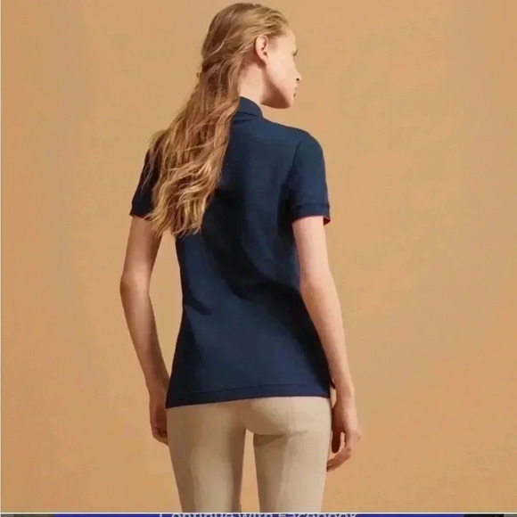 NWT Hermes Sellier Women’s Polo Short Sleeve Shirt Top Navy Blue L - Picture 2 of 15